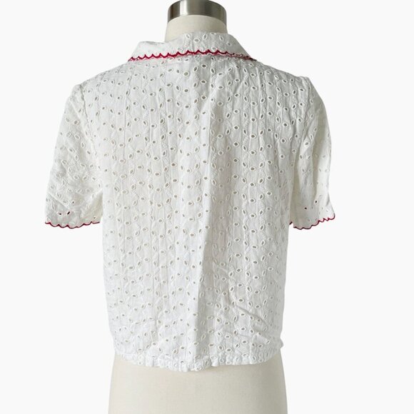 Rouje Paris Aneth White Eyelet Button Shirt Blouse Top - Picture 4 of 8